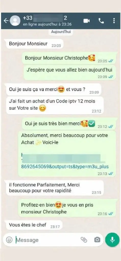 Avis client WhatsApp : support réactif et livraison instantanée